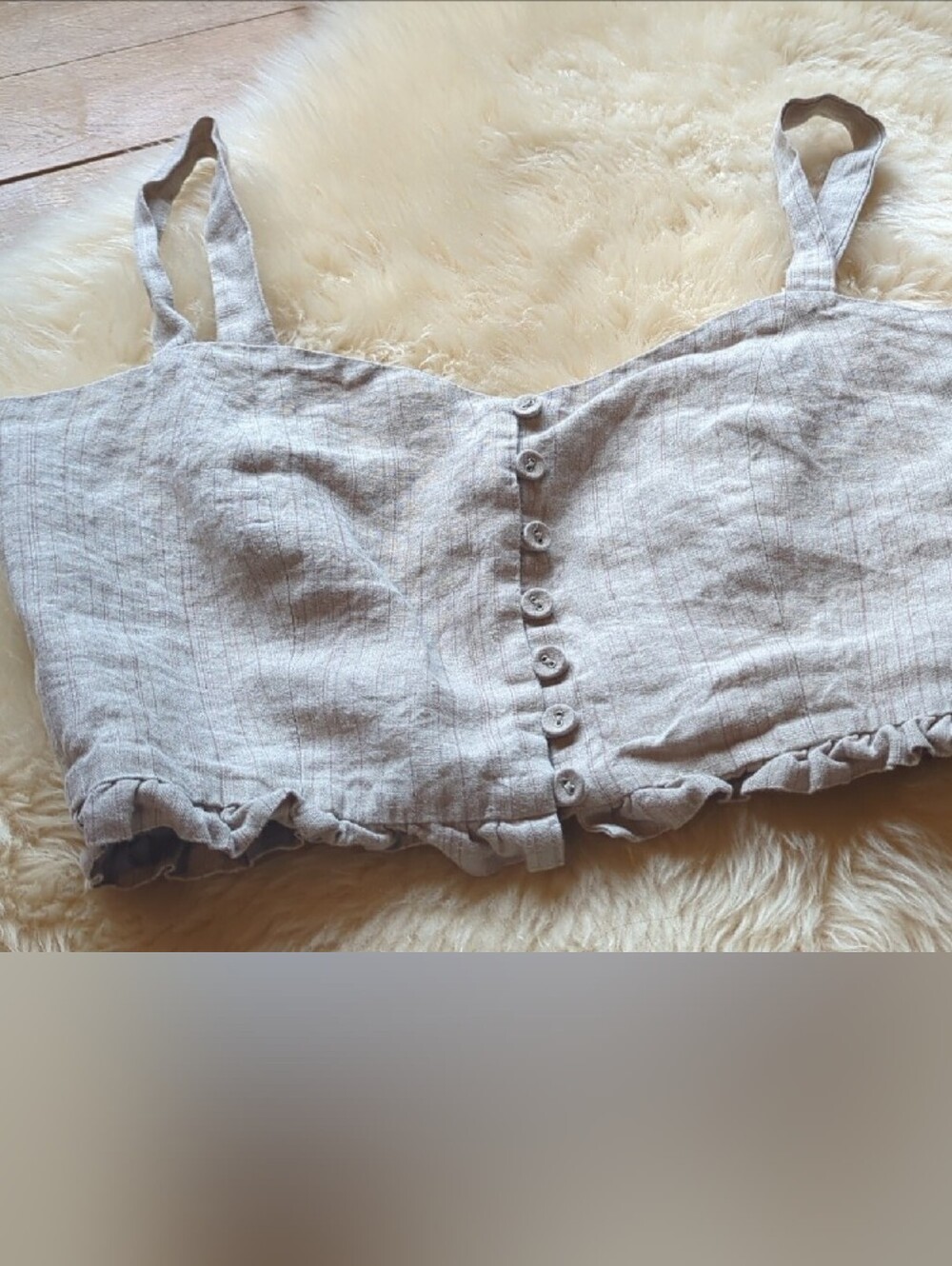 618 Beige Linen Crop Top